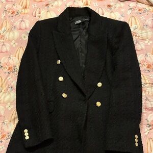 Zara Women's Elegant Black Blazer with Gold Accents